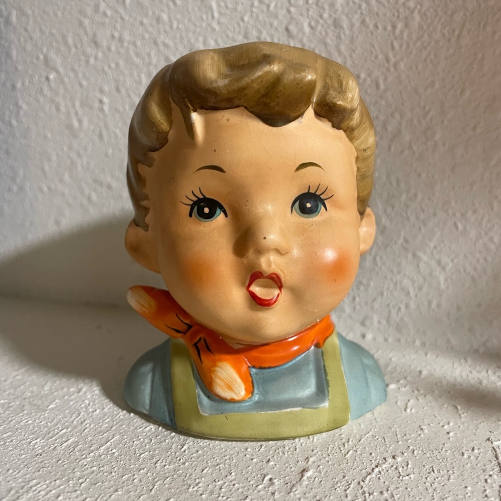 Vintage Ceramic planter pot head Napcoware Napco Little Boy Head Vase